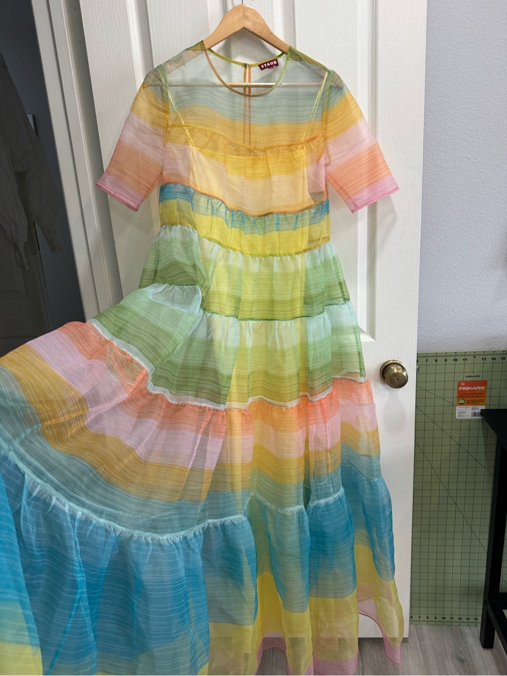 Staud Hyacinth Tiered Organza Short Sleeve Maxi Dress - Picture 7 of 7
